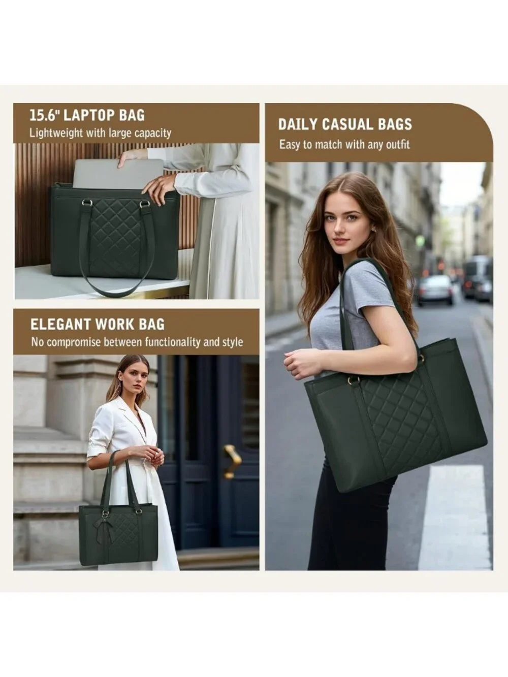 Stylish Waterproof Leather Laptop Tote Bag for Women - 15.6 Inch Work Briefcase